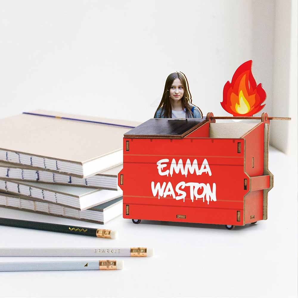 Personalized DIY Wood Pencil Holder, Dumpster Fire Desk Organizer, Custom Photo Dumpster Fire, Custom Pencil Holder, Funny Gift