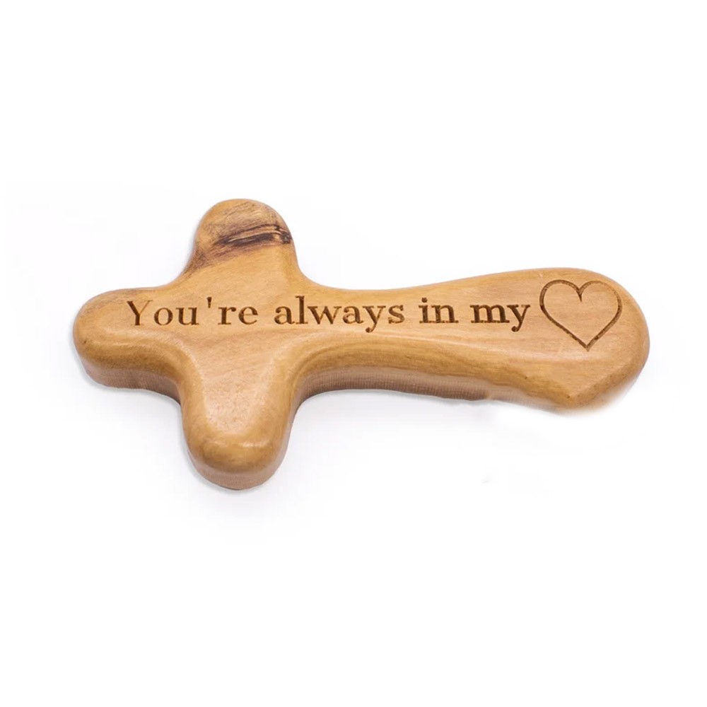 Personalized Olive Wood Comfort Cross, Hand-Held Palm Praying Cross, Prayer Cross from the Holy Land, Custom Holding Pocket Cross