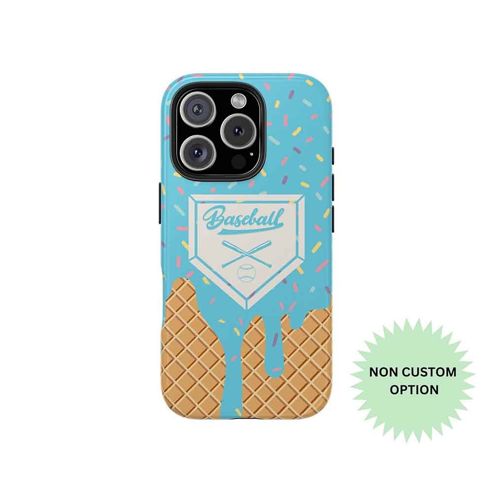 Personalized Name Baseball Lifestyle Inspired Phone Case, Blue Dripping Ice Cream Cone Custom Phone Case, Baseball Fashion Gift For Baseball Lovers