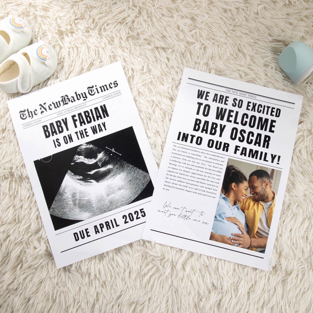 New Baby Announcement Newspaper, Baby On the Way Pregnancy Reveal, Large Custom Newspaper Template for Baby Shower