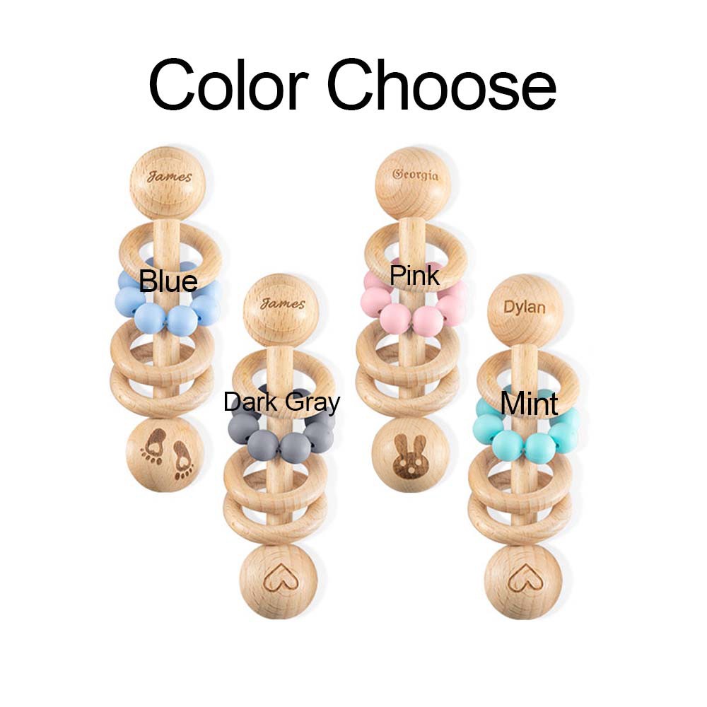 Personalized Wooden Engraved Baby Rattle