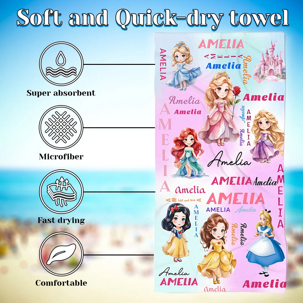 Serviette De Plage Personnalisée Avec Prénom - Microfibre Douce - Idéale Pour La Plage Ou La Piscine
