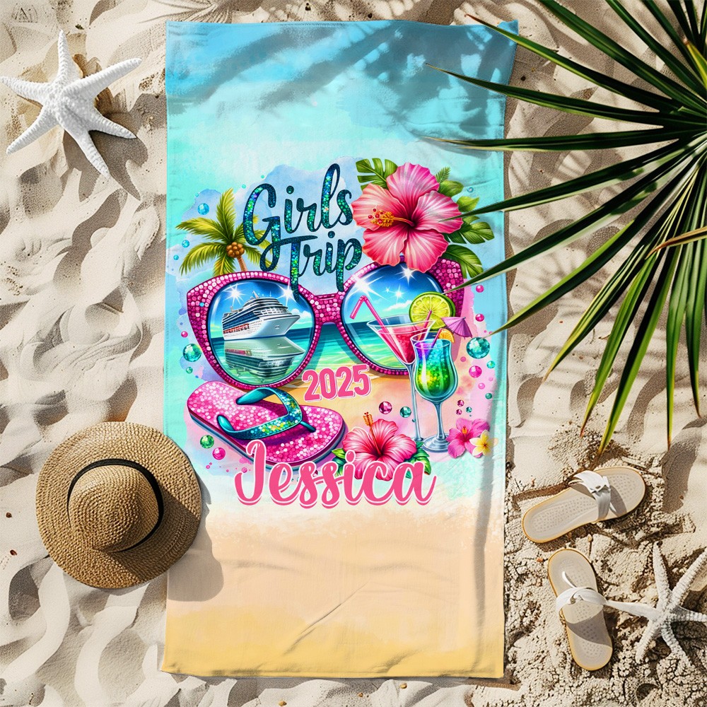 Personalized Girls Trip Kit, Cruise Travel, Custom Vest, Beach Towel, Wash Bag, Passport Luggage Tag, Gifts for Girls, Girls trip Gifts