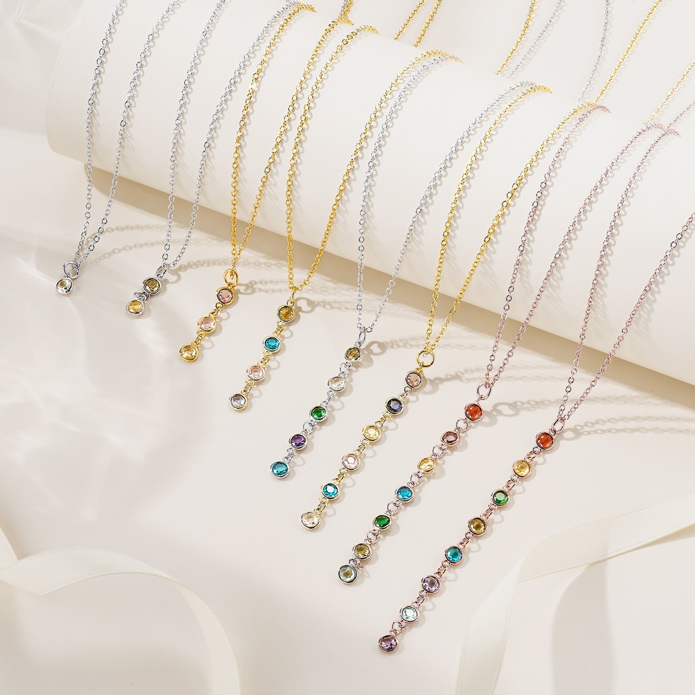Personalized Family Birthstone Necklace, Vintage Gemstone Sterling Silver Necklace, Women's Jewelry, Birthday/Mother's Day Gift for Mom/Grandmom/Her