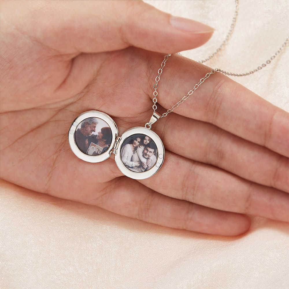 Collier Personnalisé Photo Avec Nom & Fleur De Naissance - Pendentif Médaillon En Argent Ou Laiton - Cadeau Femme - 10