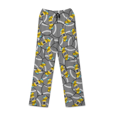 Personalized Candy Baseball Pajama Pants with Name & Number, Fun Sports Lounge Sleepwear, Soft Relax Fit, Gift for Baseball Fans/Sports Players