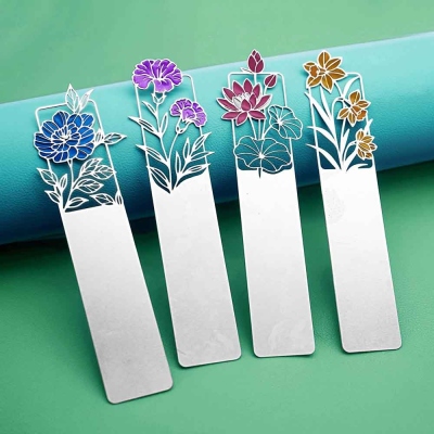 Personalized Engraved Birth Flower Metal Bookmark, Hollow Bookmark with Text, Book Accessory, Birthday/Retirement Gift for Family/Book Lovers/Friends