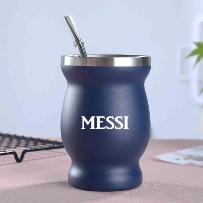 Custom Name Yerba Mate Cup, Stainless Steel 8oz Double-Wall Gourd Water Bottle with Cleaning Brush & Bombillas, Gift for Yerba Mate Lovers/Friends