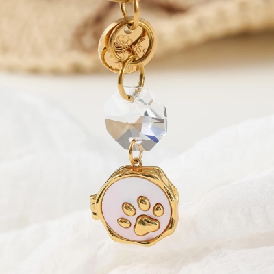 Personalized Birth Flower Locket Keychain with Photos, Vintage Paw Print Crystal Frame Pendant, Anniversary/Birthday Gift for Family/Pet Lovers/Her