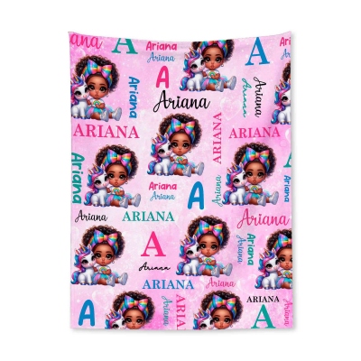 Personalized Black Children's Blanket, Colorful Unicorn Blanket, African American Birthday Gift, Back to School Gift, Christmas Gift for Kids