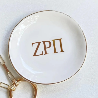 Sorority Ring Pin Dish - gold trim trinket dish - jewelry dish - Bid Day Gift - Initiation Gift - Sorority Gift