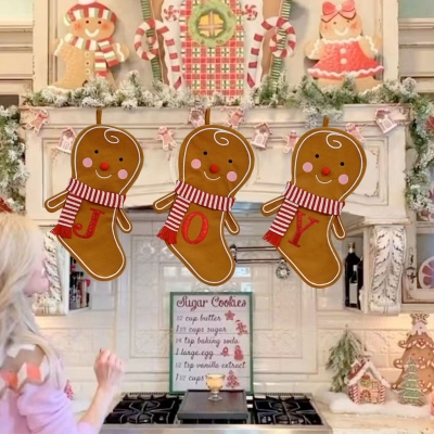 Custom Alphabet Gingerbread Man Christmas Stocking, Candy/Gift Storage Bag, Fireplace/Christmas Tree Hanging Decor, Christmas Gift for Kids/Family