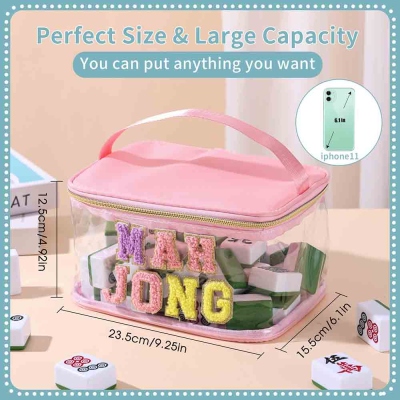 Personalized Towel Embroidered Letters Portable Mahjong Storage Bag, Customized Name Mahjong Bag, Transparent Waterproof Large Capacity Bag, A Gift for Mahjong Lovers