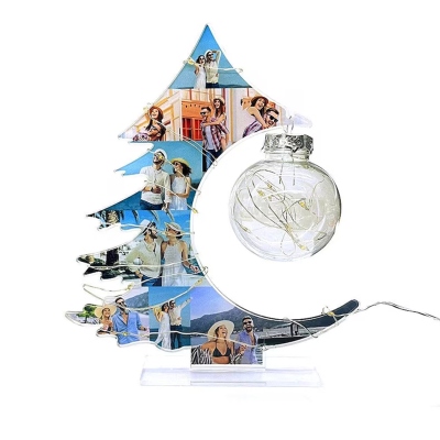Custom Family Photo Collage Christmas Tree LED Night Light, Family Photo Night Lamp with Base, Home Decor, Christmas Gift for Family/Couple/Friends