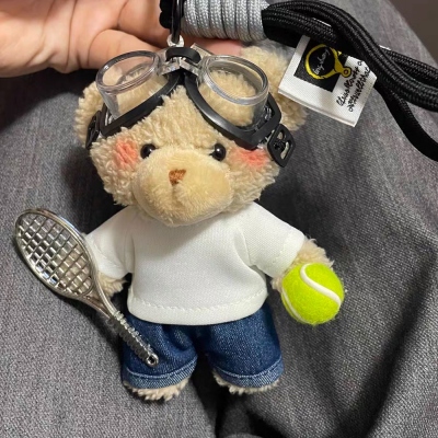 Personalized Name Tennis Ball Bear Keychain with Carabiner Clip, Cute Bear Toy Bag Charm, Tennis Accessories, Gift for Tennis Lovers/Players/Teammates