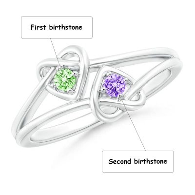 Personalized Double Birthstones Interlocking Heart Ring, Sterling Silver 925 Ring for Women, Birthday/Mother's Day/Anniversary Gift for Her/Mom/Bestie