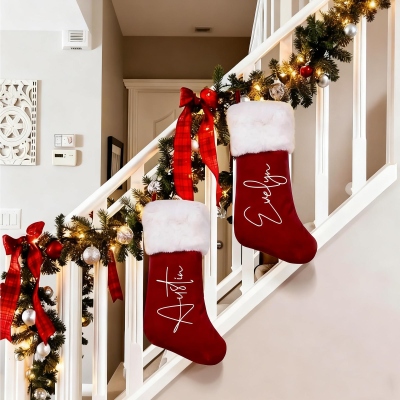 Personalized Family Christmas Stocking with Name, Soft Plush Fireplace Christmas Tree Hanging Ornament, Home Decor, Christmas Gift for Family/Kids