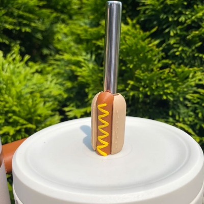 Hot Dog Ketchup dnd Mustard Tumbler Straw Topper, Colorful 3D Printed Decor for Stanley Tumbler or 9.5mm Straw, Cup Accessory, Gift for Family/Friends
