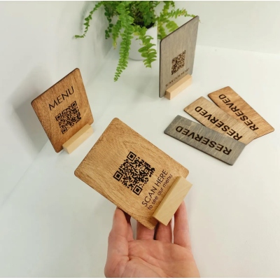 Custom Engraved Wooden QR Code Menu Sign for Cafe Bar