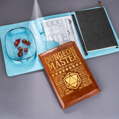 Personalized Leather Multifunctional Dice and Character sheet Mat, Portable Leather Dice Tray, Notebook, DND Play Mat All In One, DND Storage Bag, DM Gift
