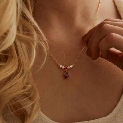 Personalized 2-8 Birthstones Teardrop Pendant Necklace, Dainty Sterling Silver 925 Family Jewelry, Mother's Day/Birthday Gift for Her/Mom/Grandma