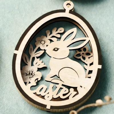 Personlig kanin påskägg blommig laserskuren ornament med namn, söt 3D-lagerhängande dekor, påskminne, påskpresent till barn/familj/vänner