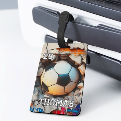 Personalized Sports Ball Luggage Tag with Name & Number, Sports Name Tag, Bag Tag Travel Accessories, Gift for Sports Lovers/Players/Teammates