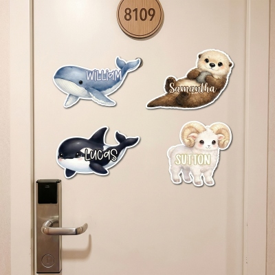 Personlig dörrmagnet med namn, djur från Alaska, vattentät återanvändbar metalldörr och kylskåpsmagnet, heminredning, present till barn/vänner/familj