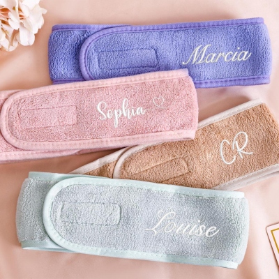 Personligt broderat namn spa-hårband, hudvårds- och sminkhårband, möhippa, skönhetsaccessoar, present till henne/vänner/brudtärna
