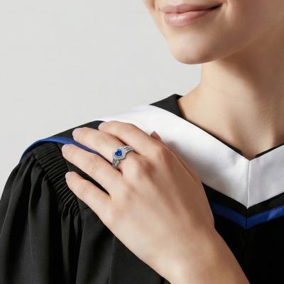 Personalized Engraved Name Graduation Ring with Heart Birthstone, Class of 2026 Graduation Jewelry, High School College Class Ring, Gift for Graduates