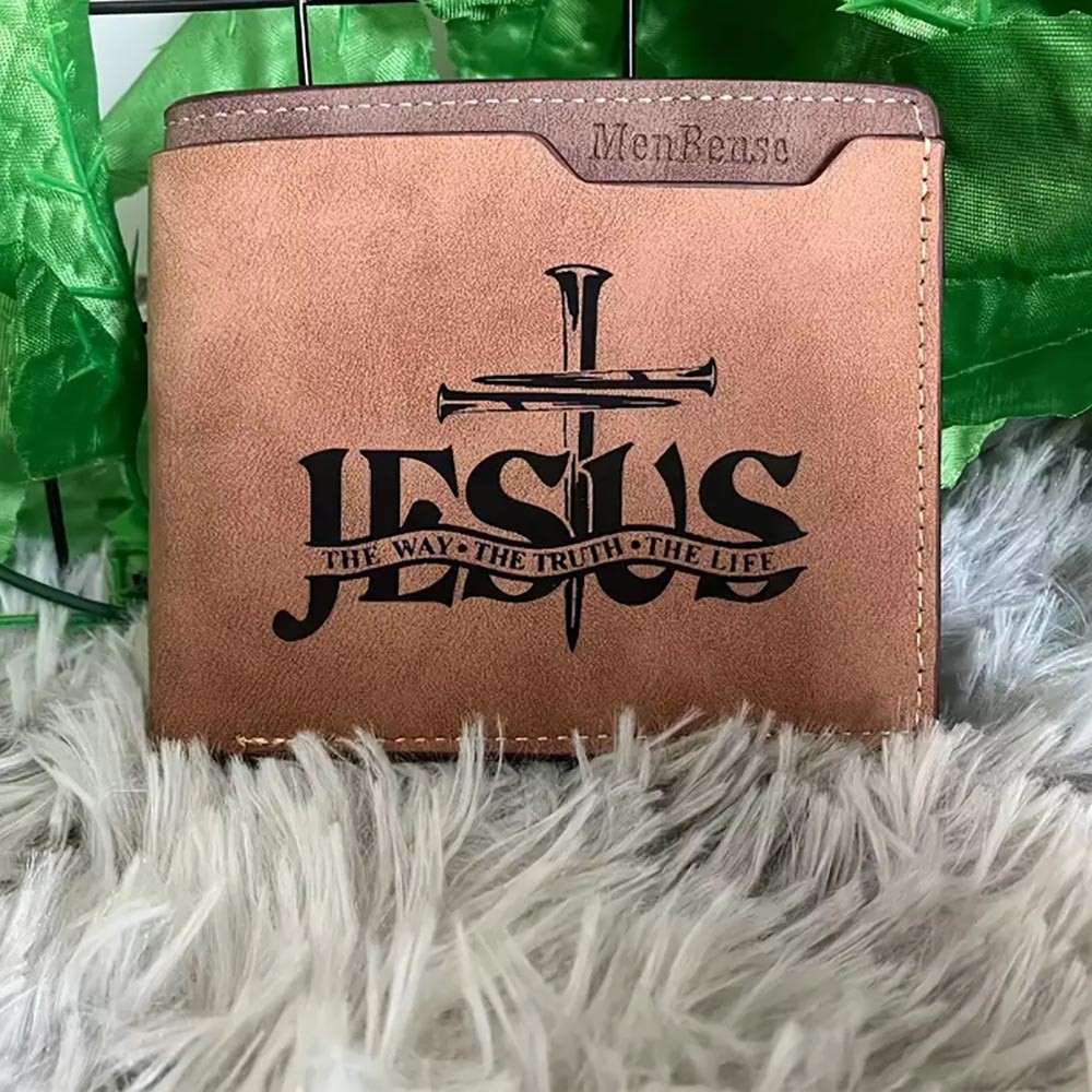 Men's PU Leather Simple Wallet with Jesus Pattern