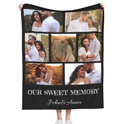 Custom Couple Photos Blanket, Flannel/Sherpa Throw Blanket with Photo Collage, Anniversary/Valentine's Day Gift for Wife/Husband/Girlfriend/Boyfriend