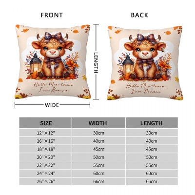 Personalised Autumn Highland Cow Pumpkins Soft Throw Pillow, Thanksgiving Pillow with Name, Thanksgiving Gift for Kid Woman, Home Decor