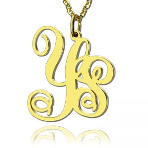 Personalized Solid Gold Vine Font 2 Initial Monogram Necklace