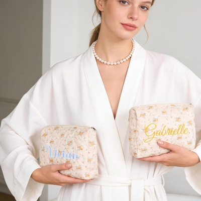 Custom Name Spring Floral Makeup Bag, Large Capacity Travel Toiletry Cosmetic Bag, Bachelorette Party Favor, Easter Gift for Her/Friends/Bridesmaids