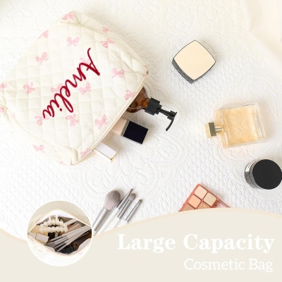 Custom Name Spring Floral Makeup Bag, Large Capacity Travel Toiletry Cosmetic Bag, Bachelorette Party Favor, Easter Gift for Her/Friends/Bridesmaids