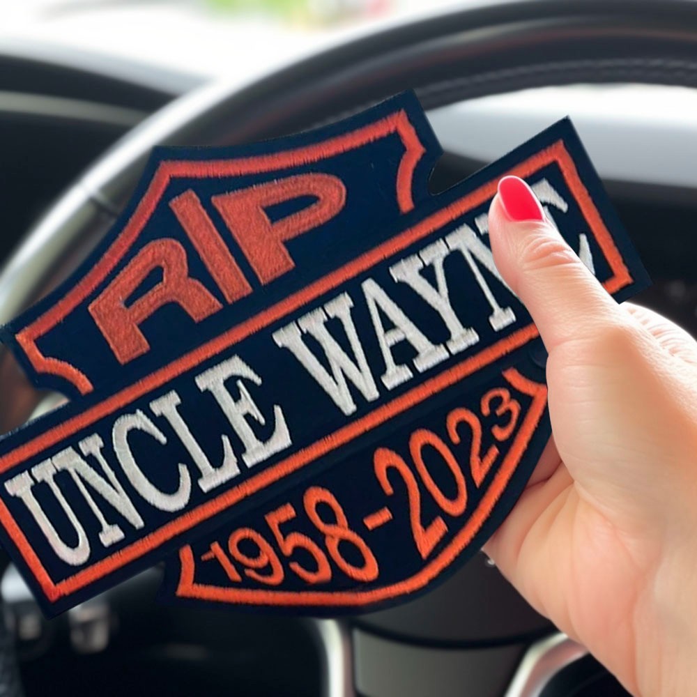 3.5"-6" Custom Embroidered Memorial Shield, IN MEMORY Biker Patches for Denim and Leather Jackets and Vests