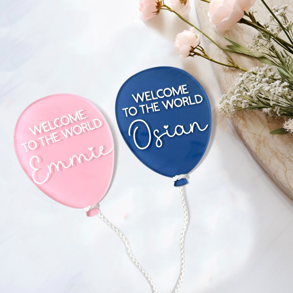 Personalized Balloon Acrylic Disc, Plaque, Baby Announcement, Name Announcement, Welcome to the World