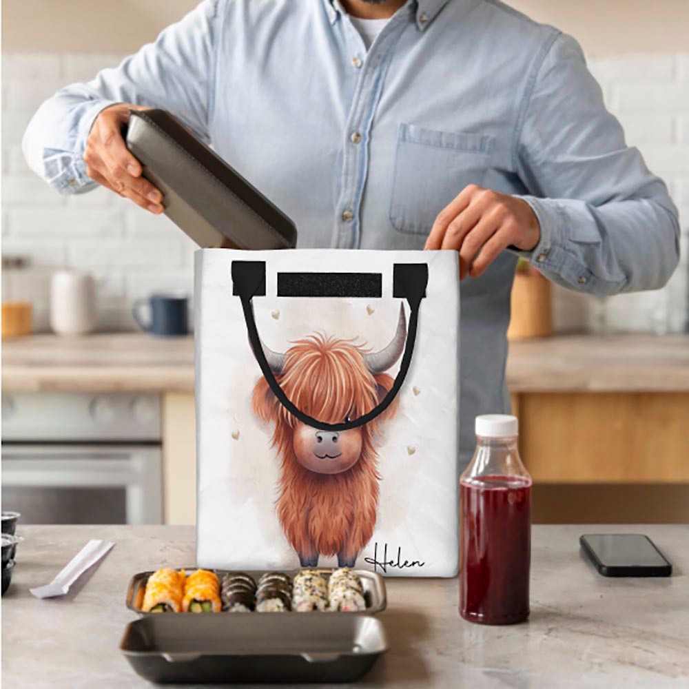Personalized Highland Cow Lunch Bag, Dupont Paper Lunch Bag, Macaron