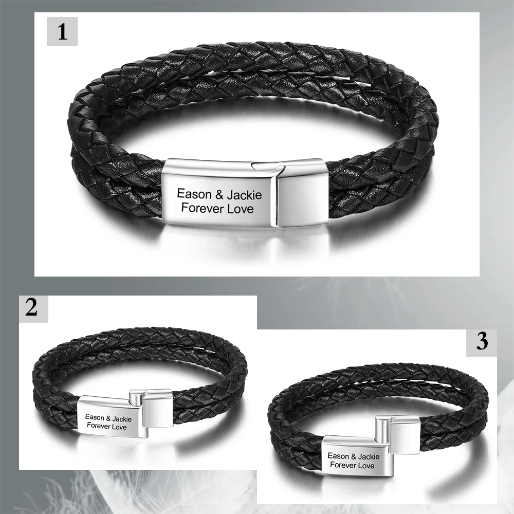 Personalized Braided Rope Bracelet For Men – Custom Text ID Name, Adjustable Slide Clasp, Vintage Style