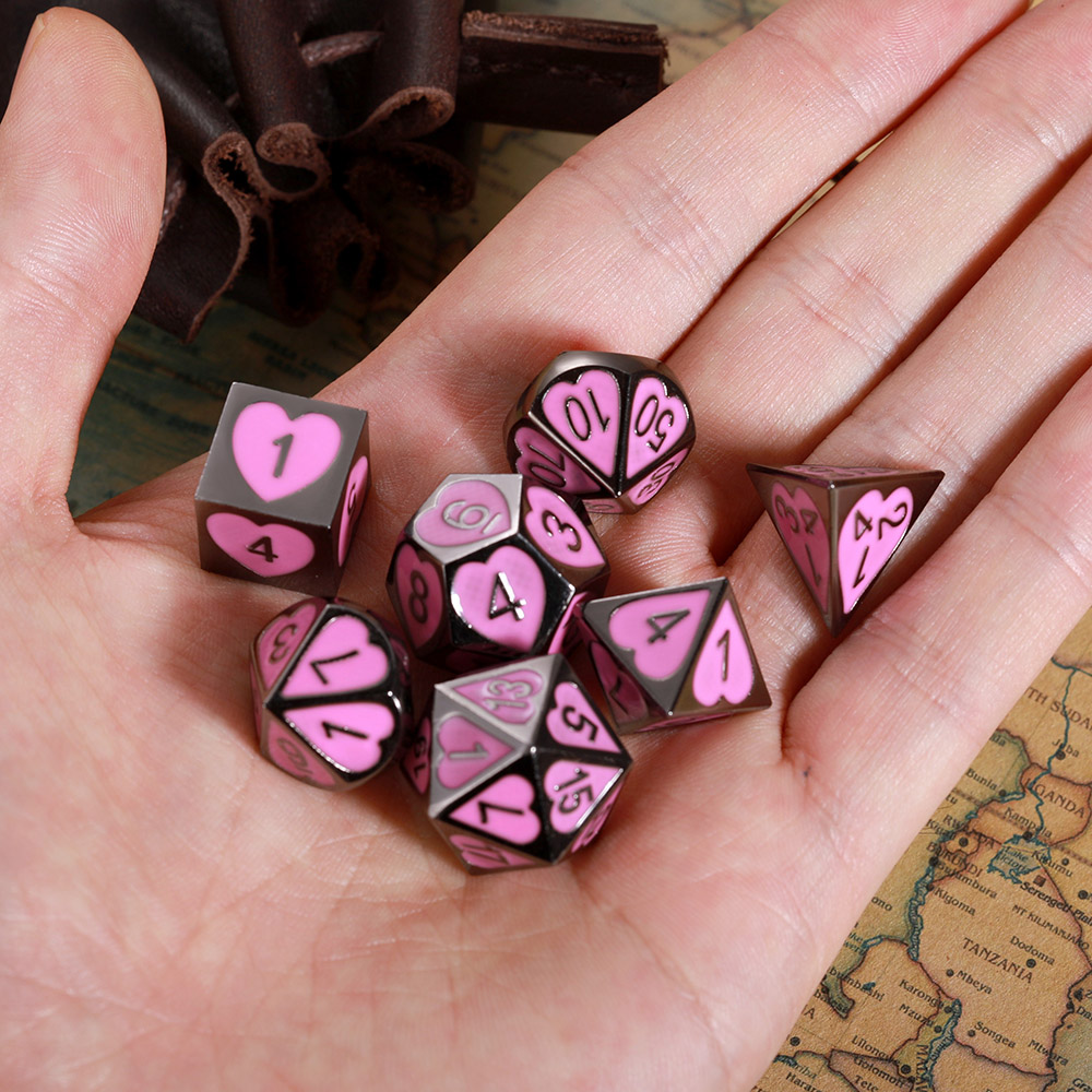 Rustic Copper Pink Heart Metal Dice Set