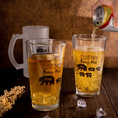 Personalized Papa Bear Beer Glass for Dad