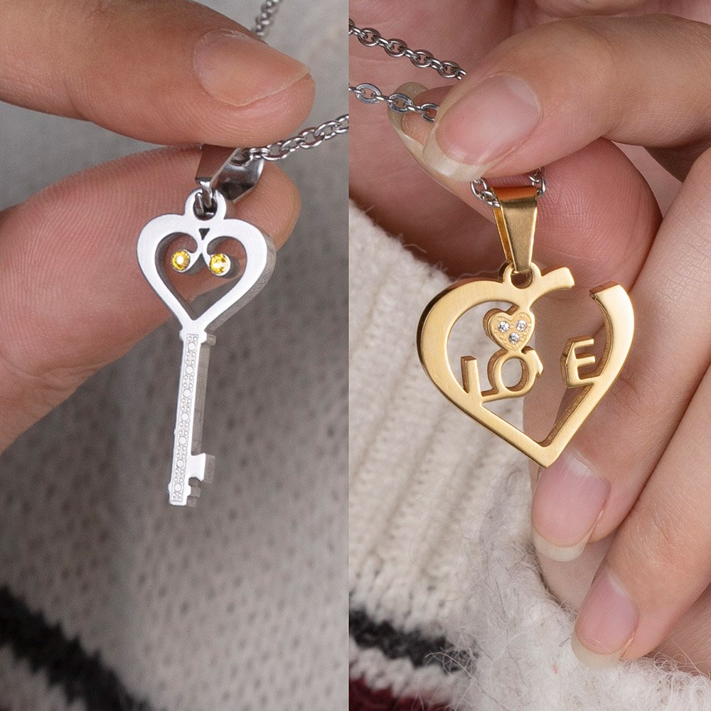 Custom Heart & Key Necklaces Couple Necklaces