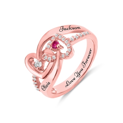 Personalized Name Double Heart Interwoven Ring