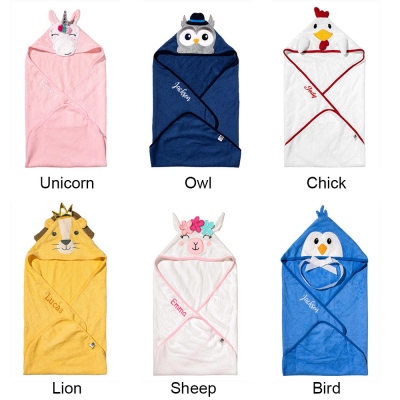 Personalized Name Cartoon Animal Hooded Towel for Kids