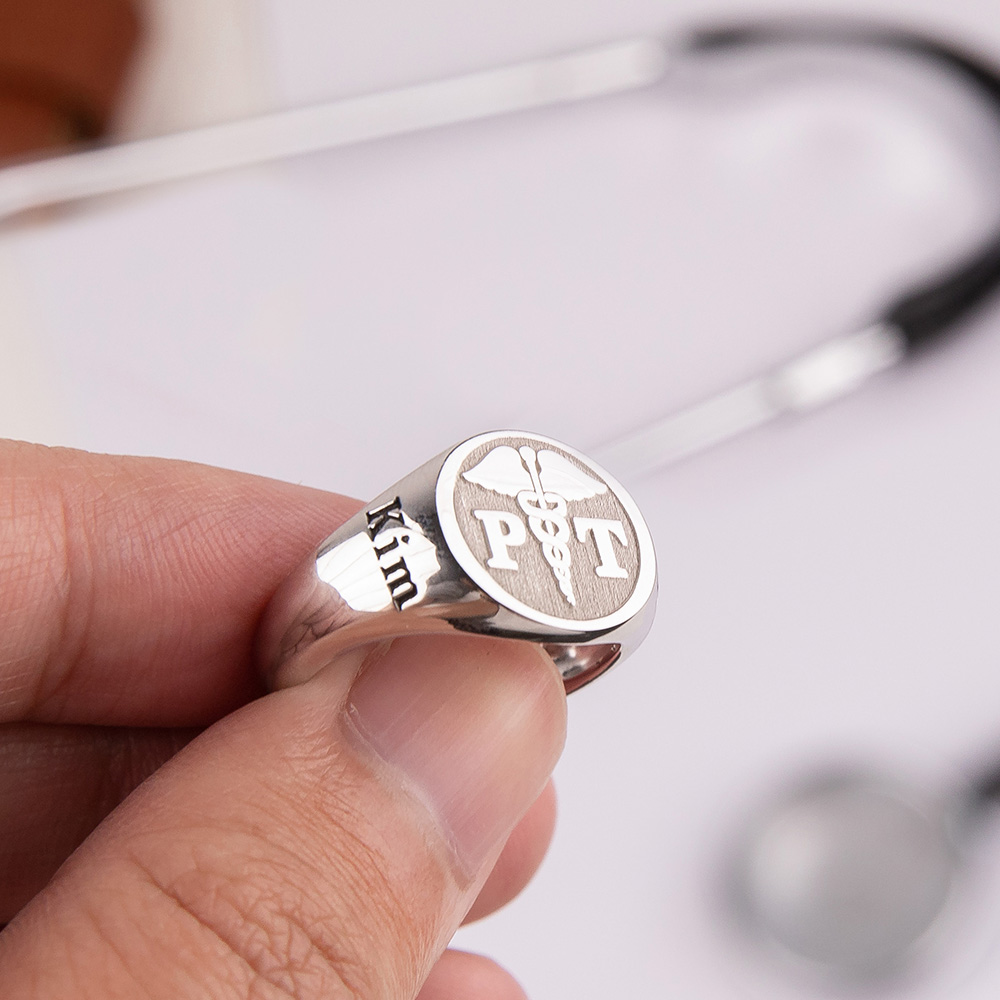 Personalized Caduceus Medical Signet Ring