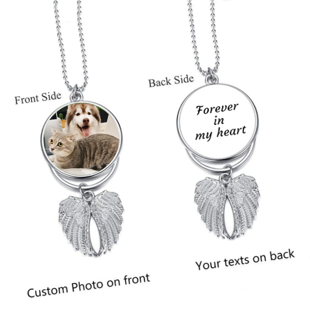 Angel Wings Pendant with Custom Photo & Text Engraving, Car Rearview Mirror Hanging Ornament for Automobiles Home Window Christmas Ornaments