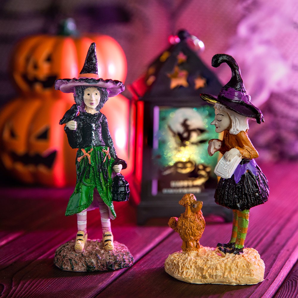 Handmade Halloween Feather Tree Ornaments – Witch & Vampire Gift Tags – Set Of 2