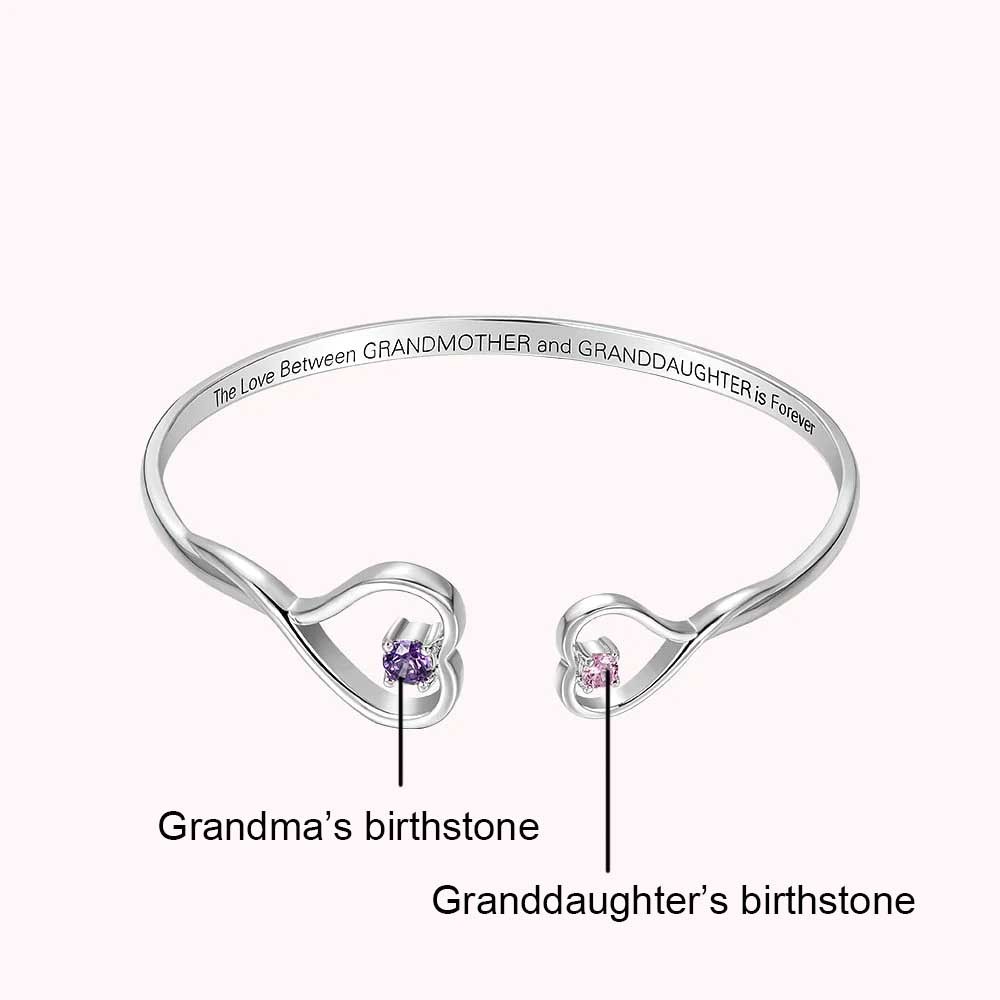 Bracelet coeur double pierre de naissance personnalisé, l'amour entre grand-mère et petite-fille est un bijou éternel, cadeau de Noël pour grand-mère et petite-fille
