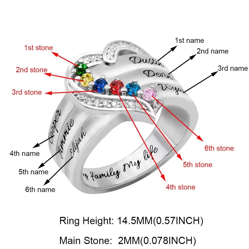 Customized Hearts and Birthstones Family Ring